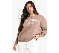 boohoo Women's New Jersey Usa Slogan Slash Neck Oversized Hoodie in Taupe | Size: Small