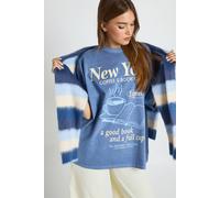 Boohoo New York Book Club Printed T-Shirt In Navy navy XL