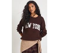 boohoo Women's New York Crew Neck Knitted Jumper in Chocolate | Size: Medium