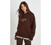 boohoo Women's New York Embroidered Knitted Hoodie in Chocolate | Size: Small