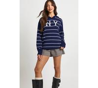 boohoo Women's New York Embroidered Knitted Hoodie in Navy | Size: Small