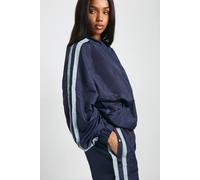 boohoo Women's Nylon Side Stripe Button Through Jacket in Navy | Size: Medium
