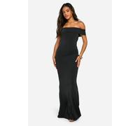 boohoo Women's Off Shoulder Ruched Back Slinky Maxi Dress in Black | Size: 18