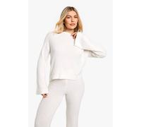 boohoo Women's Open Back Boucle Jumper in Cream | Size: Large