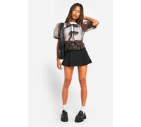 boohoo Women's Organza Micro Leopard Print Tie Front Puff Sleeve Top | Size: 10