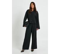 boohoo Women's Ottoman Rib Button Through Shirt & Trouser Co Ord in Black | Size: 8