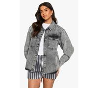 boohoo Women's Oversized Acid Wash Denim Shirt in Dark Grey | Size: 10
