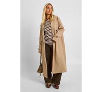 boohoo Women's Oversized Cuff Detail Wool Look Coat in Stone | Size: 16