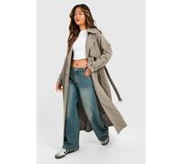 boohoo Women's Oversized Double Breast Trench Coat in Grey | Size: 14