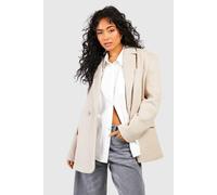 boohoo Women's Oversized Double Breasted Wool Blazer in Oatmeal | Size: 10