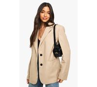 boohoo Women's Oversized Hem Split Single Breasted Blazer in Warm Beige | Size: 10