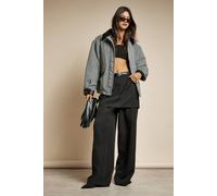 boohoo Women's Oversized Herringbone Wool Look Bomber Jacket in Black | Size: 12