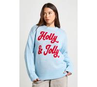 boohoo Women's Oversized Holly & Jolly Christmas Jumper in Blue | Size: Small