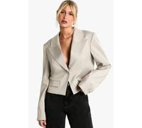 boohoo Women's Oversized Lapel Asymmetric Cropped Blazer in Stone | Size: 10