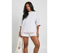 boohoo Women's Oversized T-Shirt With Contrast Rib Hem in Grey Marl | Size: 10