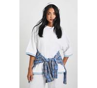 boohoo Women's Oversized T-Shirt With Contrast Rib Hem in White | Size: 14