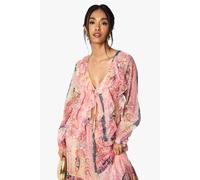 boohoo Women's Paisley Chiffon Ruffle Blouse | Size: 8