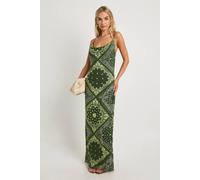 boohoo Women's Paisley Printed Mesh Cowl Maxi Dress in Green | Size: 12