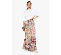 boohoo Women's Patchwork Paisley Print Woven Maxi Skirt in Pink | Size: 6