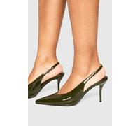 boohoo Women's Patent Effect Slingback Court Shoe Heels in Olive | Size: 5