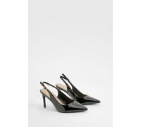 boohoo Women's Patent Mid Height Slingback Court Shoes in Black | Size: 8