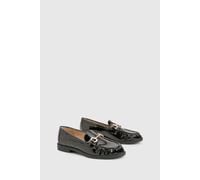 boohoo Women's Patent Ruched Chain Detail Loafers in Black | Size: 4