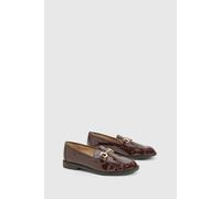 boohoo Women's Patent Ruched Chain Detail Loafers in Burgundy | Size: 5