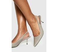 boohoo Women's Patent Slingback Stitch Detail Court Shoe Heels in Grey | Size: 7