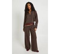 boohoo Women's Peached Boxy Crop Shirt & Low Rise Trouser Co-Ord in Mocha | Size: 10