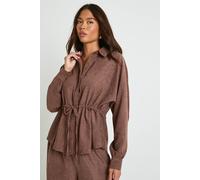 boohoo Women's Peached Drawstring Waist Shirt in Mocha | Size: 6