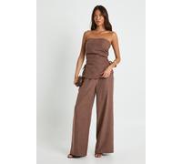 boohoo Women's Peached Drawstring Waist Wide Leg Trousers in Mocha | Size: 6
