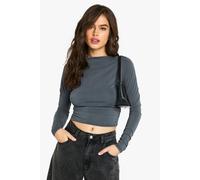 boohoo Women's Peached Jersey Drape Long Sleeve Top in Charcoal | Size: 16