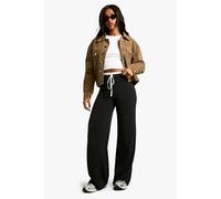 boohoo Women's Peached Jersey Exposed Waistband Wide Leg Trouser in Black | Size: 8