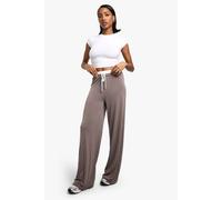 boohoo Women's Peached Jersey Exposed Waistband Wide Leg Trouser in Cedar | Size: 16