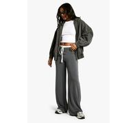 boohoo Women's Peached Jersey Exposed Waistband Wide Leg Trouser in Charcoal | Size: 16