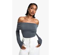 boohoo Women's Peached Jersey Longline Bardot Top in Grey | Size: 12