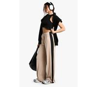boohoo Women's Peached Jersey Side Stripe Wide Leg Trouser in Stone | Size: 6