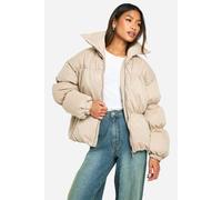 boohoo Women's Peached Padded Puffer Jacket in Stone | Size: 8
