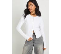 boohoo Women's Peached Sculpt Popper Through Long Sleeve Top in White | Size: 14