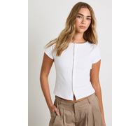 boohoo Women's Peached Sculpt Popper Through Short Sleeve Top in White | Size: 16