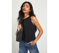 boohoo Women's Peached Sculpt Popper Through Sleeveless Top in Black | Size: 6
