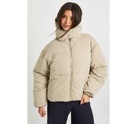 boohoo Women's Peached Short Hooded Puffer Jacket in Stone | Size: 10