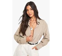 boohoo Women's Peached Shoulder Pad Shirt in Beige | Size: 14