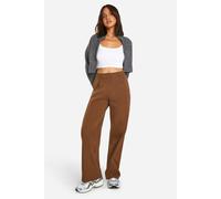 boohoo Women's Peached Straight Leg Trousers in Chocolate | Size: 6
