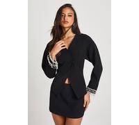 boohoo Women's Pearl Diamante Cuff Balloon Sleeve Blazer in Black | Size: 12