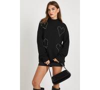 boohoo Women's Pearl Heart High Neck Jumper in Black | Size: Large