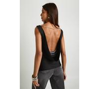 boohoo Women's Pearl Trim Satin Cowl Neck Top in Black | Size: 12