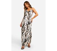 boohoo Women's Petite Abstract Chiffon Maxi Dress in Brown | Size: 14