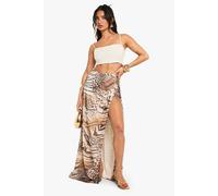boohoo Women's Petite Abstract Chiffon Split Leg Maxi Skirt in Animal | Size: 10