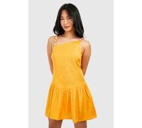 boohoo Women's Petite Beaded Linen Look Mini Dress in Orange | Size: 10